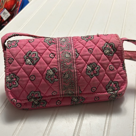 Vera Bradley Flamago Pink Small Flap Front Purse Shoulder Bag Cotton Quilted - Picture 2 of 4